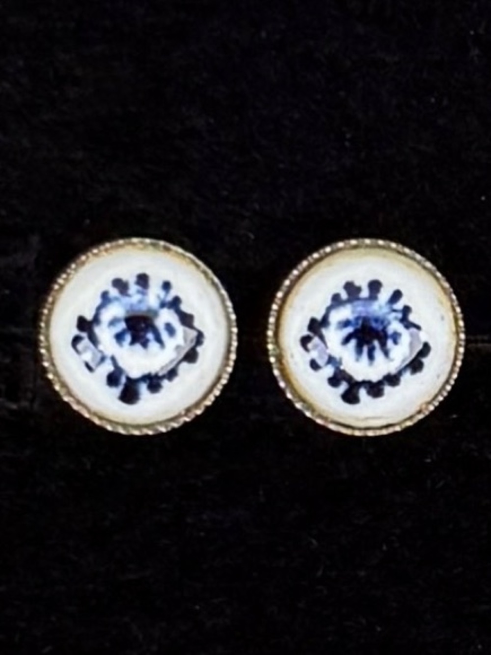 Beautiful, vintage, simple blue accented pierced post earrings